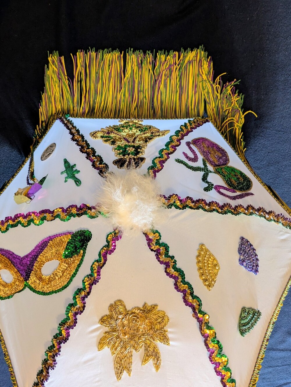 Mardi Gras Parasol Custom Embellished Fringe Jewels Sequins Appliques Umbrella